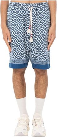 MC2 Saint Barth Marseille Linnen Geo Cube Shorts - Heren - Korte Broeken - Blauw - L - Linnen - Korte Broeken