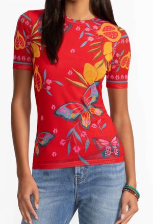 Johnny Was Eleanor Printed Mesh T-Shirt In Ekaterina