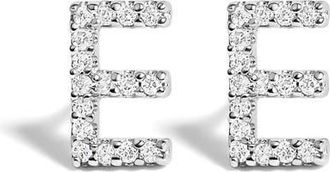 House of Brilliance 10K Gold 1/10 Cttw Diamond Initial A to Z Stud Earring in White Gold | E at Nordstrom