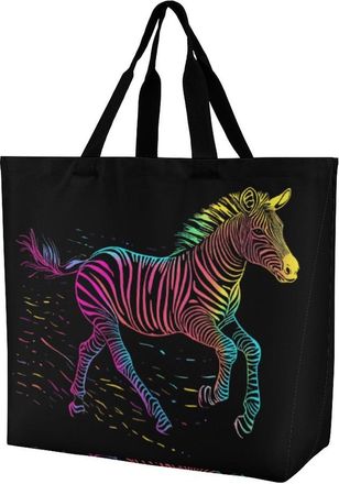 Generic Rainbow Zebra Tote Bag Reusable Grocery Shopping Bags Large Travel One Shoulder Handbag for Picnic Work