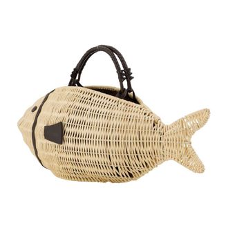 Staud Womens Cleo Fish Top Handle Bag Ivory Raffia