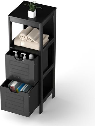 Costway Armario Del Ba&ntilde;o, Estante De Madera Multifuncional Con 2 Cajones, Estante Contempor&aacute;neo Intercambiable, Mesita Auxiliar Para Casa Oficina Sal&oacute;n Ba&ntilde;o D