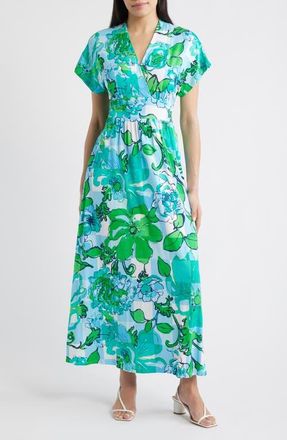 Lilly Pulitzer Keenan Floral Maxi Dress in Capri Blue Rousseaus Roses at Nordstrom, Size 16