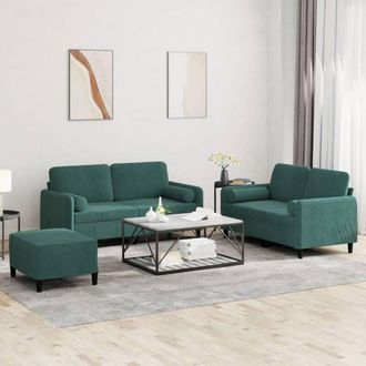 vidaXL Vidaxl - Juego De Sof&aacute;s Con Cojines 3 Piezas Terciopelo Verde Oscuro