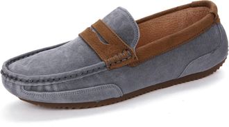 Generic Mens Loafers Shoes Suede Vamp Genuine Leather Stitching Details Round Toe Penny Loafer Lightweight Flexible Resistant Flat Heel Casual Walking(Grau,8.