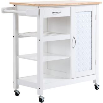 HOMCOM Carrellino per Cucina a 4 Ruote in MDF e Acciaio Bianco