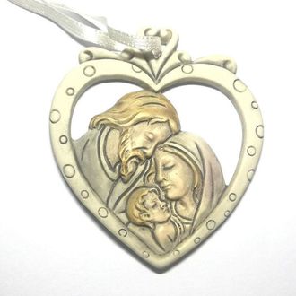 Trade Shop Trade Shop - Set 12 Pezzi Bomboniera Bomboniere Sacra Famiglia Cuore Ceramica Appendino