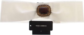 Dolce & Gabbana Womens White Crystal Brass Wide Waist Runway Belt Cotton