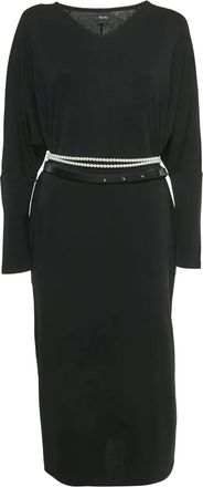 Max Mara Abito midi con scollo a V e cintura - Nero