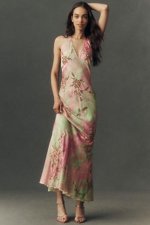 BHLDN Abstract Satin Slip Maxi Dress