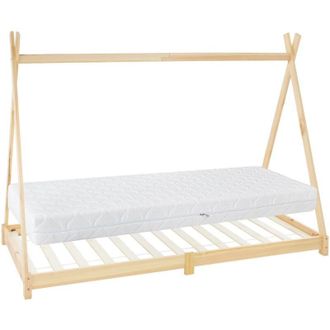 ML Design Ml-design - Lettino per Bambini Tipi Letto a Forma di Casa 90 x 200 cm con Protezione Anticaduta Rete a Doghe Legno di Pino Naturale per Bambino con