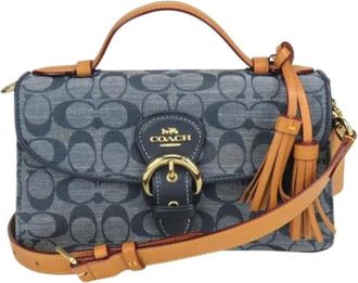 Coach Pre-owned Handbags, female, Blue, Size: ONE SIZE Pre-owned Signature Canvas Leather 2way Handbag