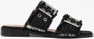 Ganni Black Feminine Buckle Two-Strap Sandals in - Size 10 Cotton