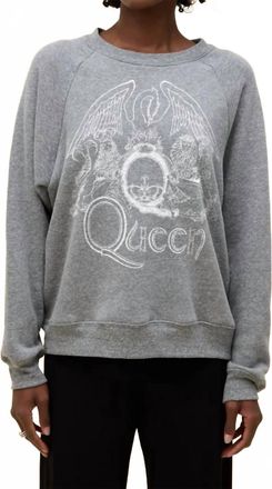 Daydreamer Womens Queen Crest Vintage Raglan Sweatshirt In Heather Grey