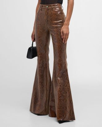 Coût de la Liberté Super High-Rise Snakeskin Leather Super Bell Flare Pants