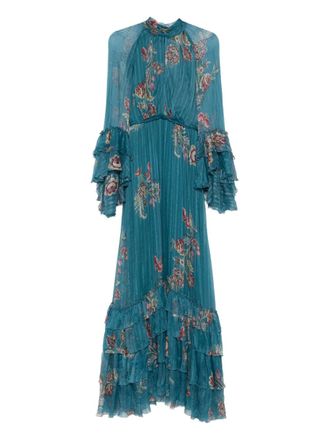 Etro ruffled floral-print maxi dress - Blue