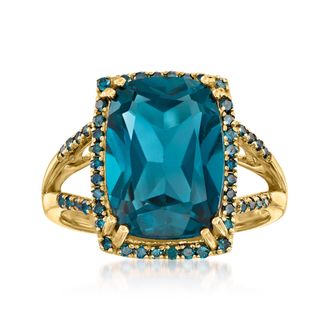 Ross-Simons London Blue Topaz and. Blue Diamond Ring in 14kt Yellow Gold