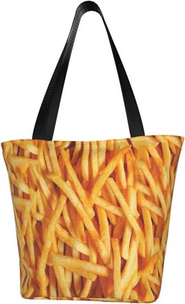 AOOEDM Golden French Friespattern Reusable Tote Bag Women Casual Handbag Shoulder Bags for Shopping Groceries Travel Outdoors