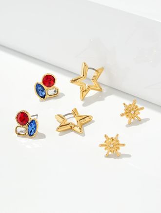 Talbots Americana Stud Earring Set - Red / Gold - 001 Talbots