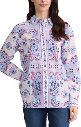 Jones New York Paisley Button-Up Shirt in Breeze Blue Multi at Nordstrom, Size X-Small