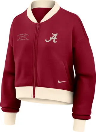 Nike Alabama Academic Nike Womens College Oversized Cropped Full-Zip Bomber Jacket in Red | 050M0E8IABN-XVR