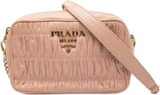 Prada Pre-owned Cross Body Bags, female, Beige, Size: ONE SIZE Pre-owned Gathered Leather Crossbody Bag