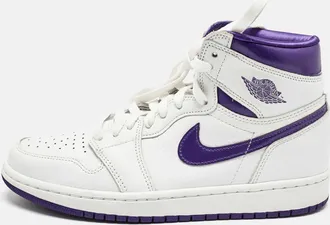 Air Jordan s White/purple Leather Air Jordan 1 High Top Sneakers
