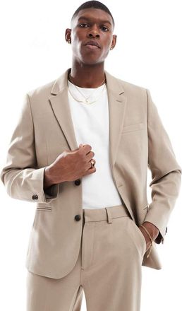 Asos Giacca da abito slim in twill marrone