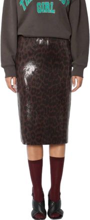 BERENICE Jamyla Stretch Sequin Midi Skirt In Dark Leopard