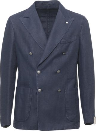 Lubiam Dubbelrijige Jas - Heren - Blazers - Blauw - L - Katoen - Jassen