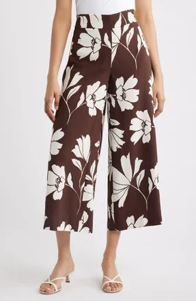 Anne Klein Pull-On Wide Leg Pants in Dark Chocolate/White at Nordstrom, Size Large