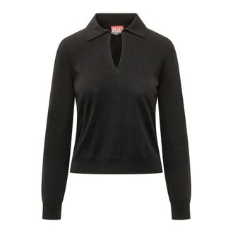 Diesel V-neck Knitwear, female, Black, Size: L Tops
