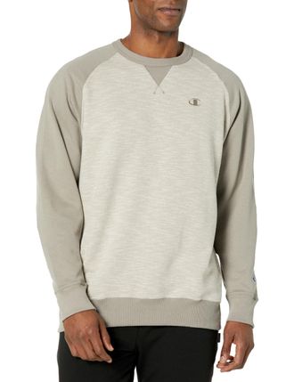 Champion Mens Fleece Crewneck Sweatshirt (Reg. Or Big & Tall), Sandalwood Grey Stripe C Logo, XL