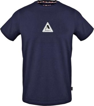 Aquascutum Heren-T-shirt met logo en ronde hals (Marine)