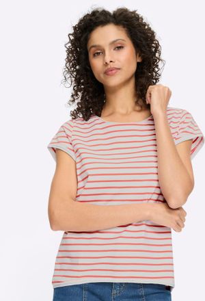 Heine T-Shirt HEINE Ringelshirt, Damen, Gr. 34, wei&szlig;, grapefruit, geringelt, 100% Baumwolle, gemustert, gestreift, mehrfarbig, Rundhals, Shirts T-Shirt