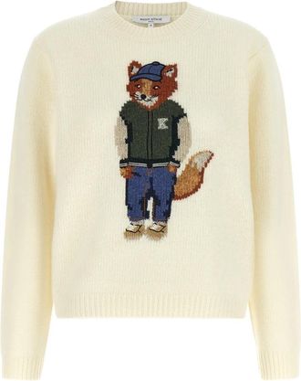 Maison Kitsun&eacute; Crewneck Sweater - Dames - Ronde hals truien - Wit - XS - Wol - Truien & Vesten