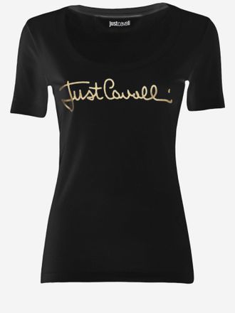 Just Cavalli Stretch-Baumwoll-T-Shirt mit Logo vorne