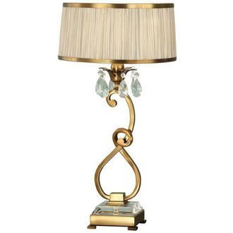 Loops Esher Luxury Table Lamp Brass Crystal Beige Round Shade Traditional Bulb Holder