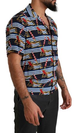 Dolce & Gabbana Mens Multicolor Beach Chair Short Sleeves Shirt Silk
