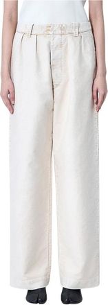 Maison Margiela Katoenen Wide Leg Broek - Dames - Wijde Broeken - Beige - S - Katoen - Broeken