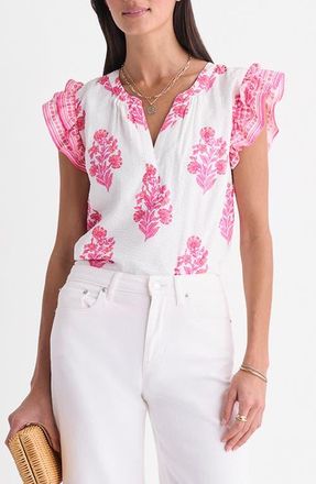 Vineyard Vines Adare Floral Double Ruffle Sleeve Top in Floral White Cap at Nordstrom, Size X-Large