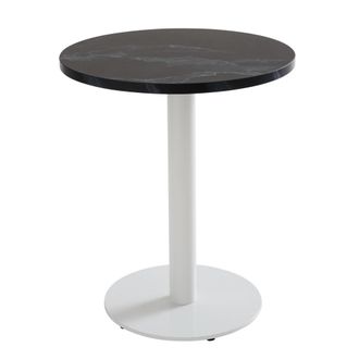 Oviala Mesa de comedor de 60cm con pie blanco y revestimiento de m&aacute;rmol negro