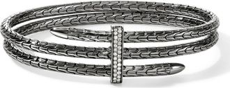 John Hardy Spear Double Flex Cuff, Diamond, 4mm in Dark Silver at Nordstrom, Size Medium