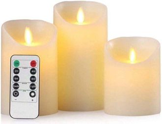 OEM [nunca Usado] Velas Led Sin Llama. Juego De 3 (10, 12,5 Y 15 Cm) Con Llamas Parpadeantes Realistas, Control Remoto Con 10 Men&uacute;s De Funciones Y Tempori