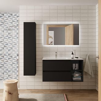 Cygnus Bath Salgar - Mueble Ba&ntilde;o Bequia 100cm Y Coqueta Derecha Y Lavabo Negro 100x45x56