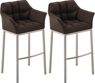 Clp Clp - Set De 2 Taburete De Bar Damaso En Tela Con Base De 4 Patas Marr&oacute;n Acero Inoxidable