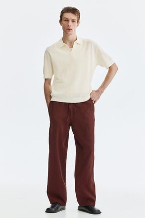 H&M Regular Fit Cable-knit Polo Shirt in Cream at Nordstrom, Size Xx-Large