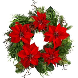 Nearly Natural 28-in Poinsettia and Pine Wreath in Red at Nordstrom