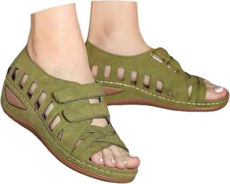 Generic Low Heel Wedge Sandals for Women 2026 Summer Open Toe Arch Support Hollow Platform Adjustable Strap Wide Fit Shoes Casual Comfortable Slip on Walking 