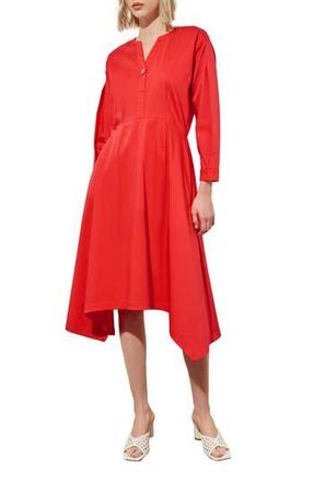 Ming Wang Long Sleeve Asymmetric Hem Cotton Blend Dress in Flamenco at Nordstrom Rack, Size X-Small